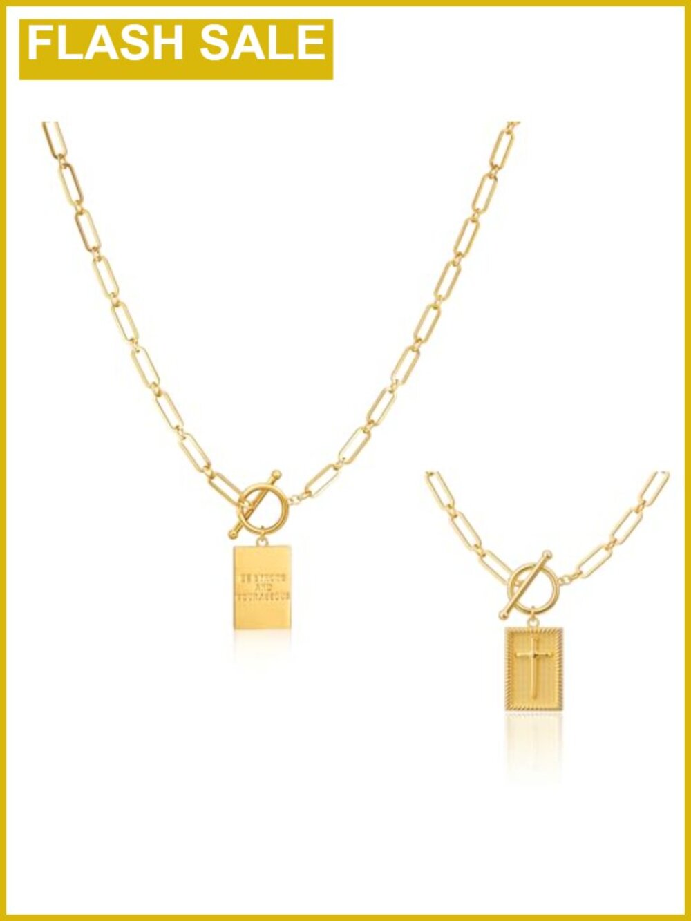 14K Gold Plated Toggle Cross Necklace Women Bible Verse Pendant